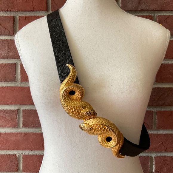 Vintage Rare  Doreen Ryan Gold Tone Double Snake Buckle Signed Adjustable Belt main image 11